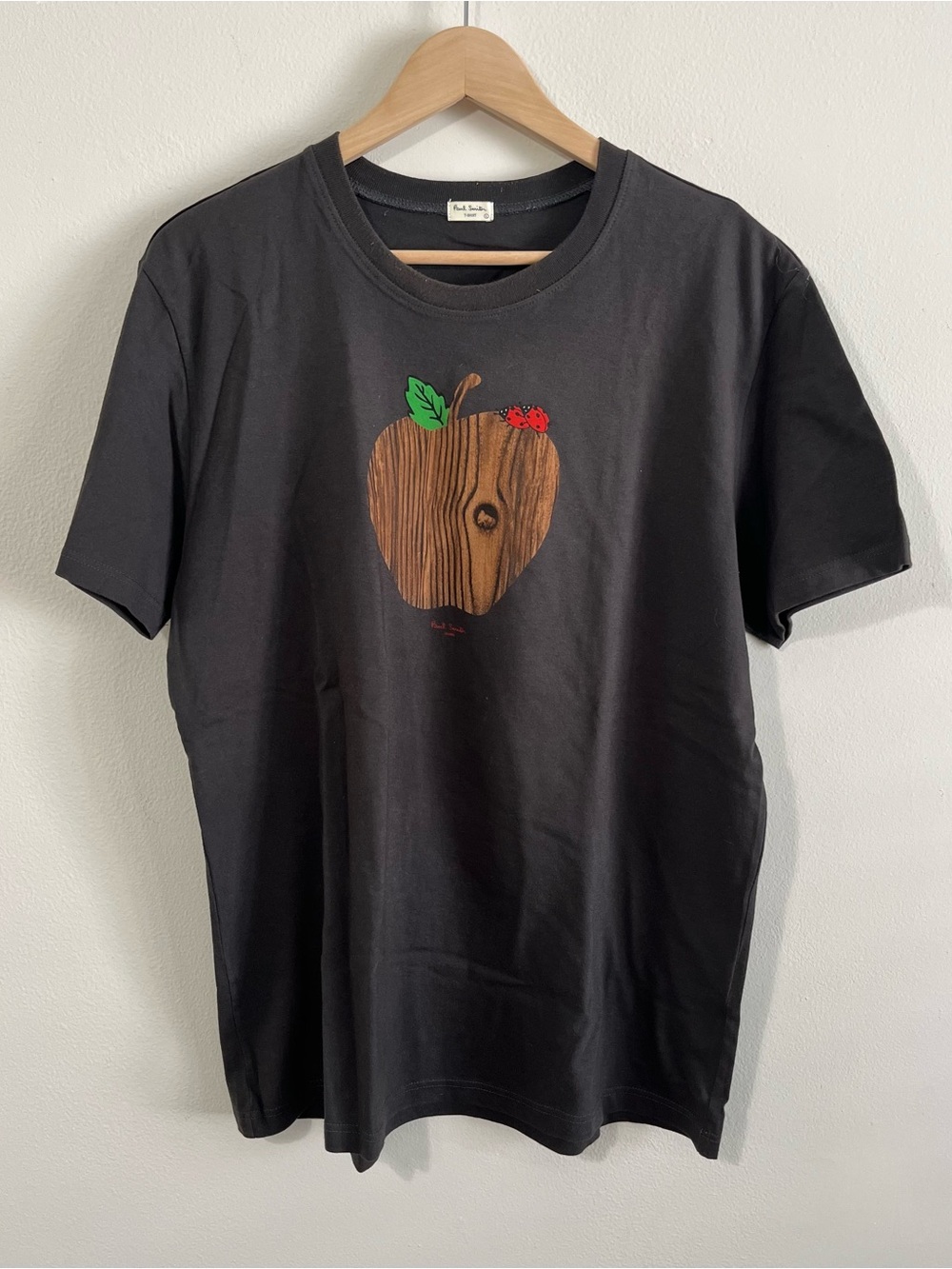 Paul Smith Black Tee with Woodgrain Apple Graphic